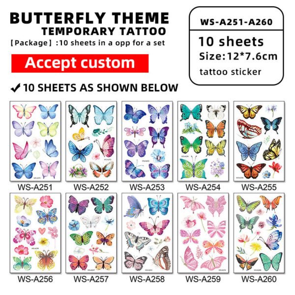 Custom Kids Beautiful butterfly Water Transfer Tattoo Stickers Birthday Party Fun Waterproof Temporary Tattoos