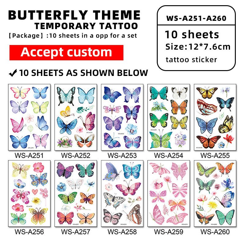Custom Kids Beautiful butterfly Water Transfer Tattoo Stickers Birthday Party Fun Waterproof Temporary Tattoos - 图片 2